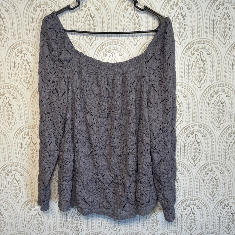 Maurices 1X Gray Lace Off The Shoulder Long Sleeve Top‎ Women's